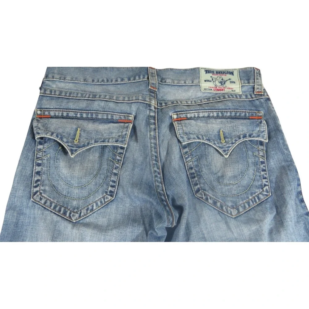 True Religion VTG 00s Jeans Men Size 36 Straight Leg Blue Denim Flap Pocket Mex